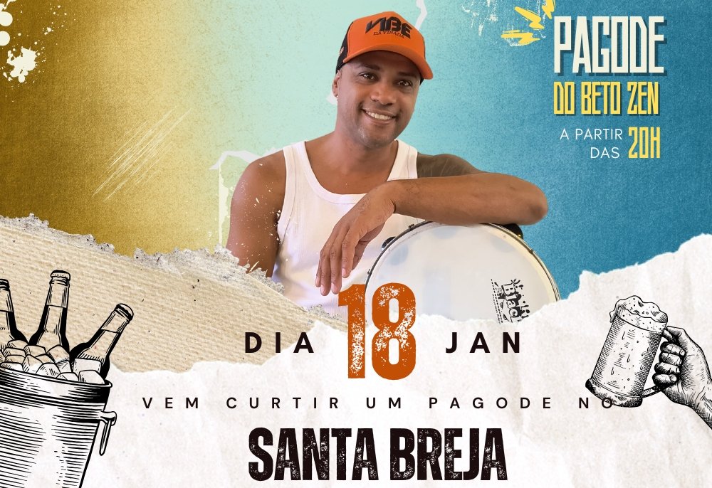 Venha curtir o Pagode do Beto Zen no Santa Breja, a partir das 20h, com drinks especiais e muita música ao vivo!
