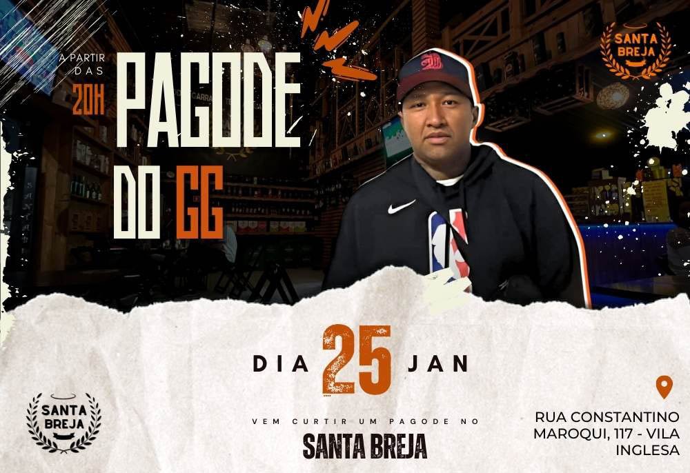 Não perca o Pagode do GG no Empório Santa Breja! Venha curtir uma noite incrível com muita música ao vivo e aquele clima de barzinho que você adora. Dia 25 de janeiro, a partir das 20h. #Bar #Barzinho #MúsicaAoVivo #SantaBreja
